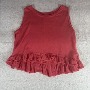 Free People We the Free Red/Rouge Cotton Boxy Ellie Ruffle‎ Hem Tank Size Small